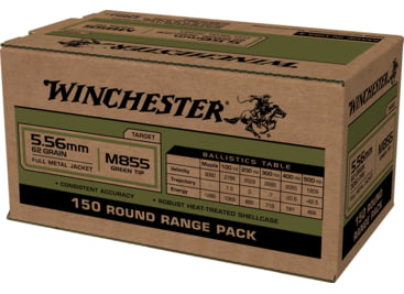 Winchester USA 5.56x45mm NATO 62 grain Green Tip (M855) Full Metal ...