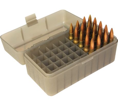 MTM Flip-Top Ammo Box 223 WSSM, 243 WSSM, 500 S&W Magnum 50-Round Plastic  Clear Blue 